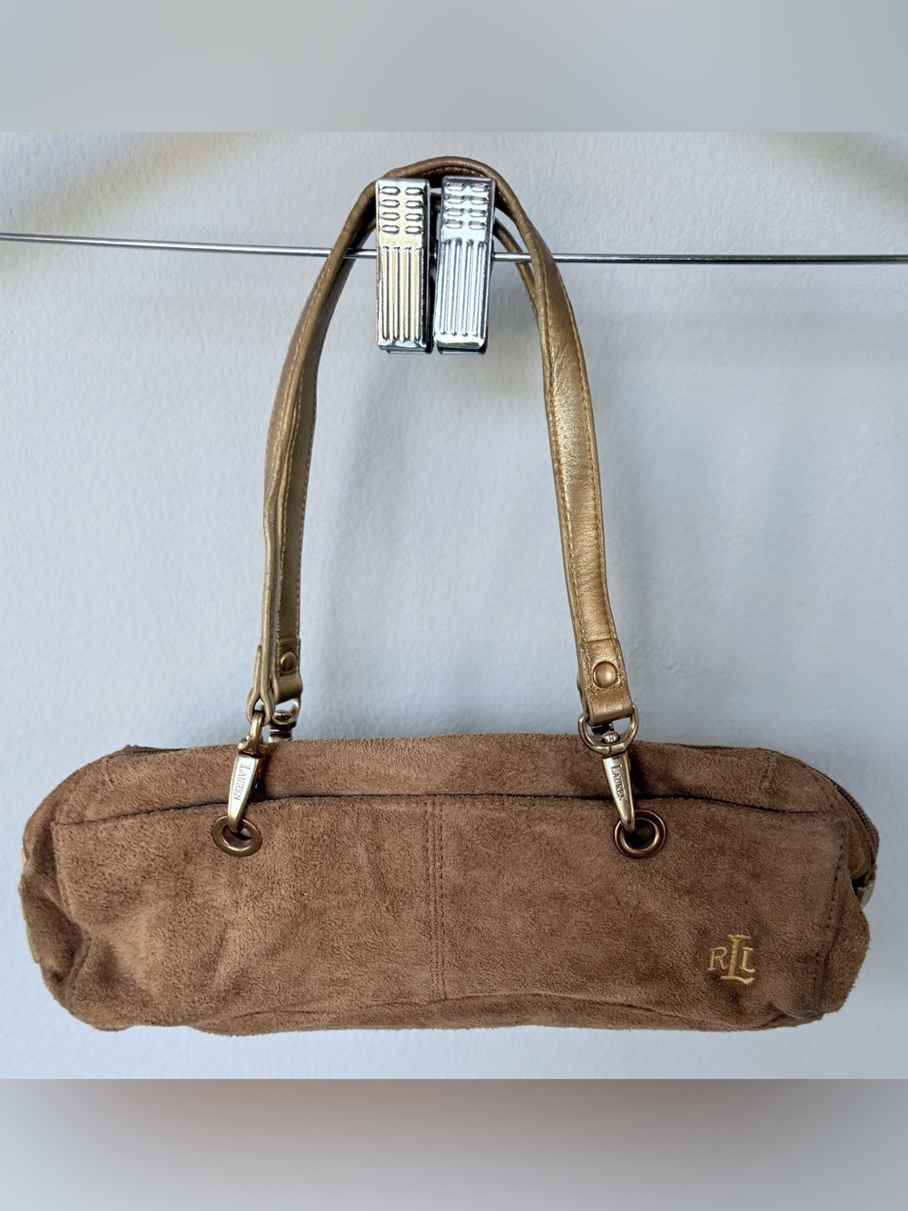 Vintage Ralph Lauren Brown Suede Gold Hardware Shoulder Bag